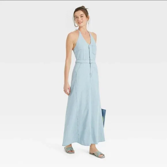 Universal Thread | Dresses | Womens Halter Neck Denim Maxi Dress Universal  Thread Blue 0 | Poshmark